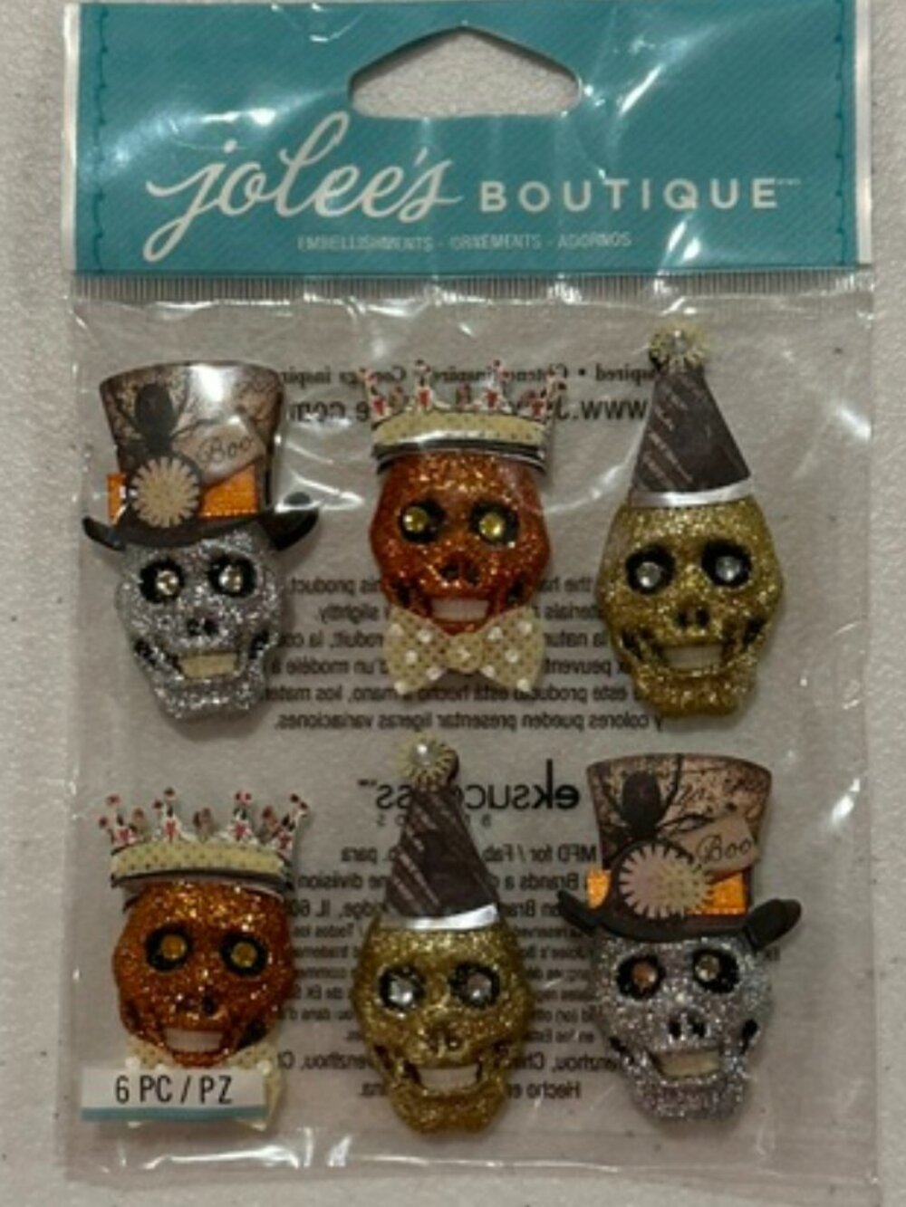 NEW Jolee's Boutique Glitter Skulls Embellishments/Stickers-6 pieces